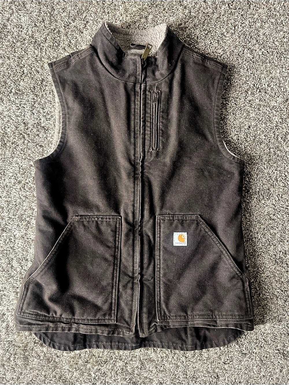 Carhartt Women's Washed Duck Sherpa-Lined Mock Neck Vest Black Medium